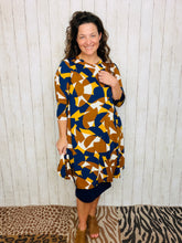 Navy & Camel Geometric Tunic