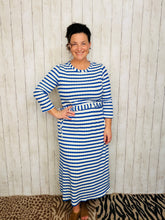 Ribbed Lounge Dress- Blue Striped