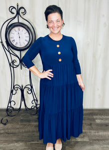 Tonya & Wood Button Dress- Navy
