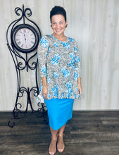Samantha Ruffle High Low Tunic-Leopard & Blue Roses