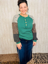 Gina Leopard & Stripes Ribbed Top