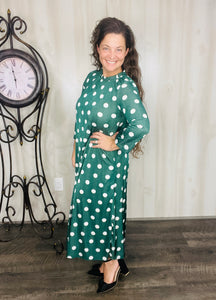 Cute & Comfy Polkadot Dress- Green