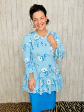 Jenny Ruffle High Low Tunic-Blue Floral