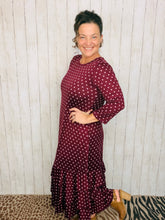 Burgundy & Pink Polkadot Dreams Ruffle Hem Dress
