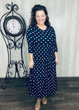 Tonya Tiered Dress- Navy Polkdadot