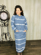 Winter Vibes Sweatshirt Hoodie Dress-Blue Stripe