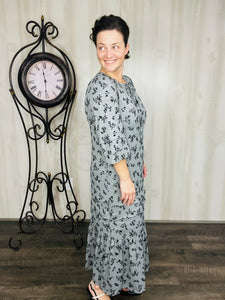 Rena Charcoal & Ditsy Floral Print Dress