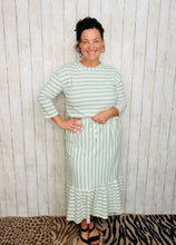 Ribbed Midi Dress- Sage & White Stripe