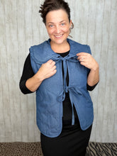 Cotton Quilted Light Denim Collared Tie Front