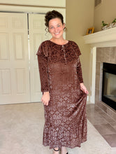 Kayla Velvet Burnout Dress- Warm Brown