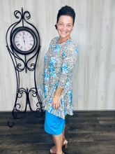 Samantha Ruffle High Low Tunic-Leopard & Blue Roses