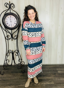 Sophia Sweatshirt Dress-Denim & Pink Leopard