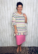Samantha Ruffle Sleeve & High Low Tunic-Ivory Stripe