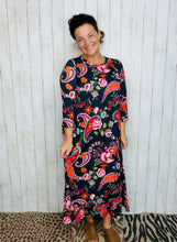 Brenda Navy & Paisley With Ruffle Dress