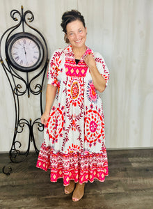 Melissa Mixed Print Dress- Pink Mix or Navy Mix