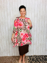 Cynthia Ruffle High Low Tunic-Leopard & Pink Floral