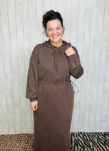 Cozy On Up Ribbed Lounge Dress- Chocolate
