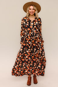 Kaylee Collared Black & Floral Dress