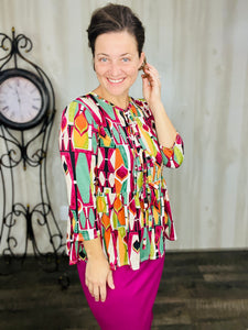 Lillian Bow Front Tunic Top- Magenta