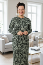 Candice Ribbed Skirt- Olive Animal Print