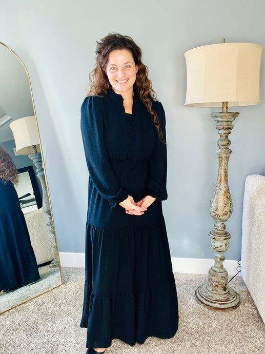 Nicole Smocked Waist Dress- Black