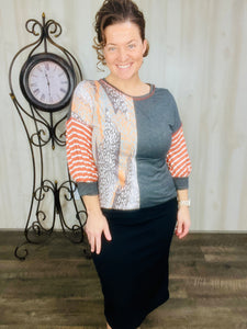 Gray & Rust Abstract Casual Top