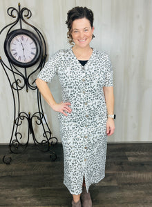 Leopard & Buttons Midi Dress