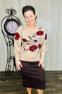 Julia Fashion Sweater- Burgundy Floral