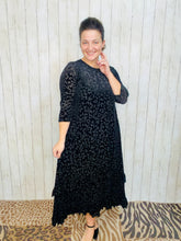 Kayla Ruffled Burnout Velvet Dress-Black Leopard