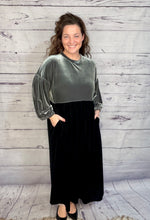 Amanda Velvet Two Tone Dress- Black & Silver