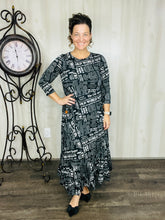 Misty Black Newsprint Button Dress