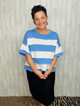 French Terry Striped Top- Cornflower Blue