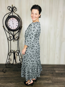 Rena Charcoal & Ditsy Floral Print Dress