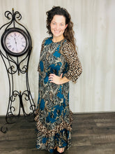 Michella High Low Dress-Teal & Animal Print
