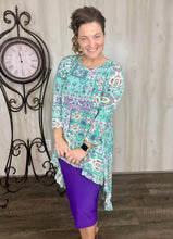 Dramatic High-Low Tunic -Blue Patchwork