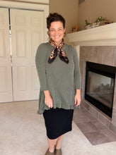 Samantha Ruffle High Low Tunic-Ribbed Olive