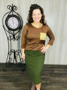 Miss Amy Pencil Skirt (Regular & Plus)- Olive Corduroy