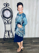 Samantha Ruffle High Low Tunic-Blue Patchwork & Floral