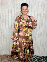 Mauve & Brown Floral Self Tie Waist Dress