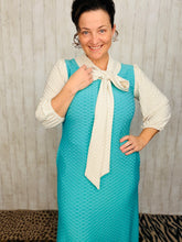 Becky Bow & Honeycomb Dress- Sea Foam & Ivory