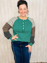 Gina Leopard & Stripes Ribbed Top