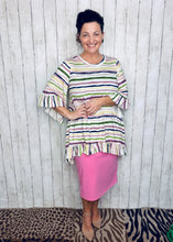 Samantha Ruffle Sleeve & High Low Tunic-Ivory Stripe