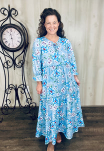 Clara Blue Peony Dress