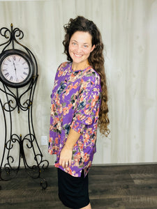 Purple & Floral Poncho Style Tunic