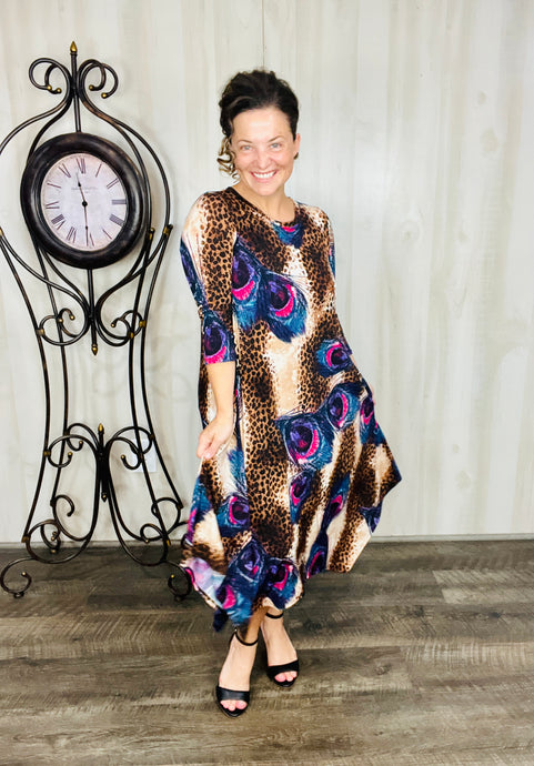 Sabrina Leopard & Peacock Print Dress