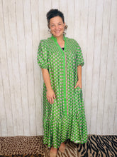 Rhonda Button Front Dress- Green Mix