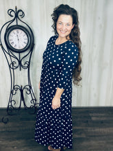 Tonya Tiered Dress- Navy Polkdadot