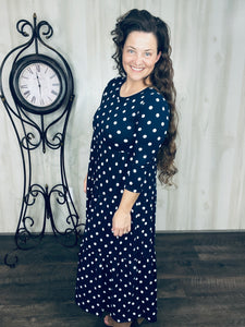 Tonya Tiered Dress- Navy Polkdadot
