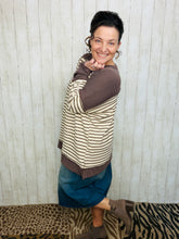 Harper Ribbed Knit Striped Top- Cream & Brown