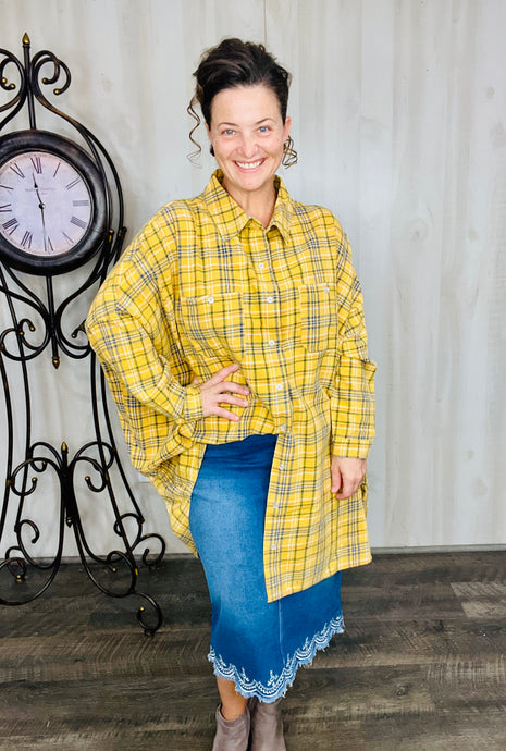 Yellow Plaid Button Front Blouse